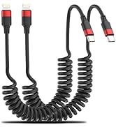 Bkduice Coiled USB C to Lightning Cable, 2 Pack Retractable USB C iPhone Charger Cable for Car, T...