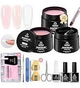 Beetles Hard Gel for Nails Kit,3 Colors Clear Nude Glitter Sculpted Gel, Nail Extension,Sculpting...