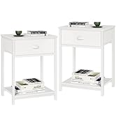 Furologee White Nightstands Set of 2, End Table with Fabric Drawer, Small Side Table for Small Sp...
