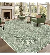 Jainmy 8x10 Sage Green Rugs for Living Room, Modern Vintage Medallion Washable Large Rug for Play...