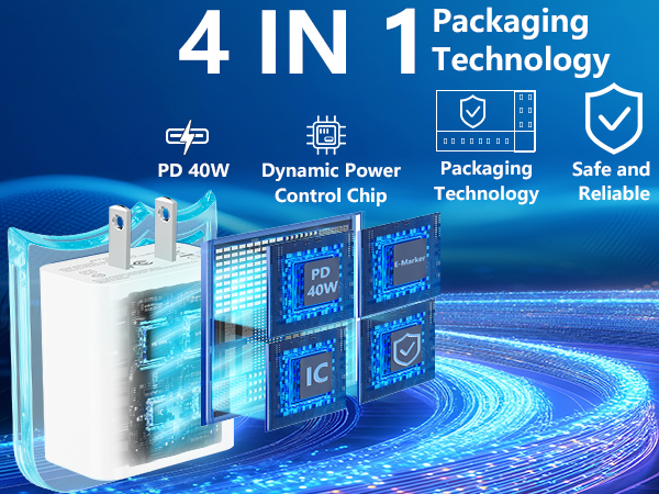 MFi Certified 4Pack 40W USB-C Charger Block Type-C Wall Charging Dynamic Power Adapter