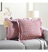 CPC Poppy Pink Ruffle Throw Pillow Covers for Couch, 18x18 Inch Cotton Stripe Ruffle Couch Pillow...