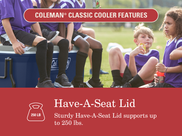 coleman classic cooler feature have a seat lid sit kids adult 250 sturdy soccer snack drink camp