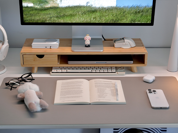 ROCDEER Bamboo Monitor Stand Riser with Drawer