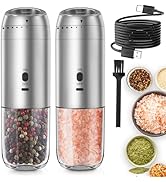 Gravity Salt and Pepper Grinder Set, Electric Salt and Pepper Grinder, Refillable Pepper Mill wit...