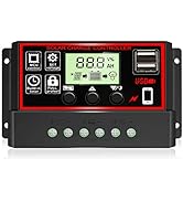 [Upgraded] 30A Solar Charge Controller, Black Solar Panel Battery Intelligent Regulator with Dual...