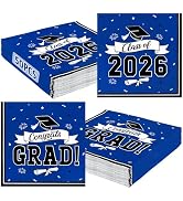 50 Pack Graduation Napkins, 6.5 X 6.5 Inches Blue Graduation Decorations 2026, Disposable Grad Na...