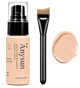 MooGlamor Full Coverage Liquid Foundation with Brush Soft and Smooth Foundation and Porcelain Coa...