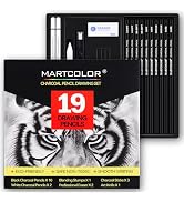 MARTCOLOR Charcoal Drawing Set, 19 Pieces, Black &amp; White Charcoal Pencils for Drawing, Sketching,...