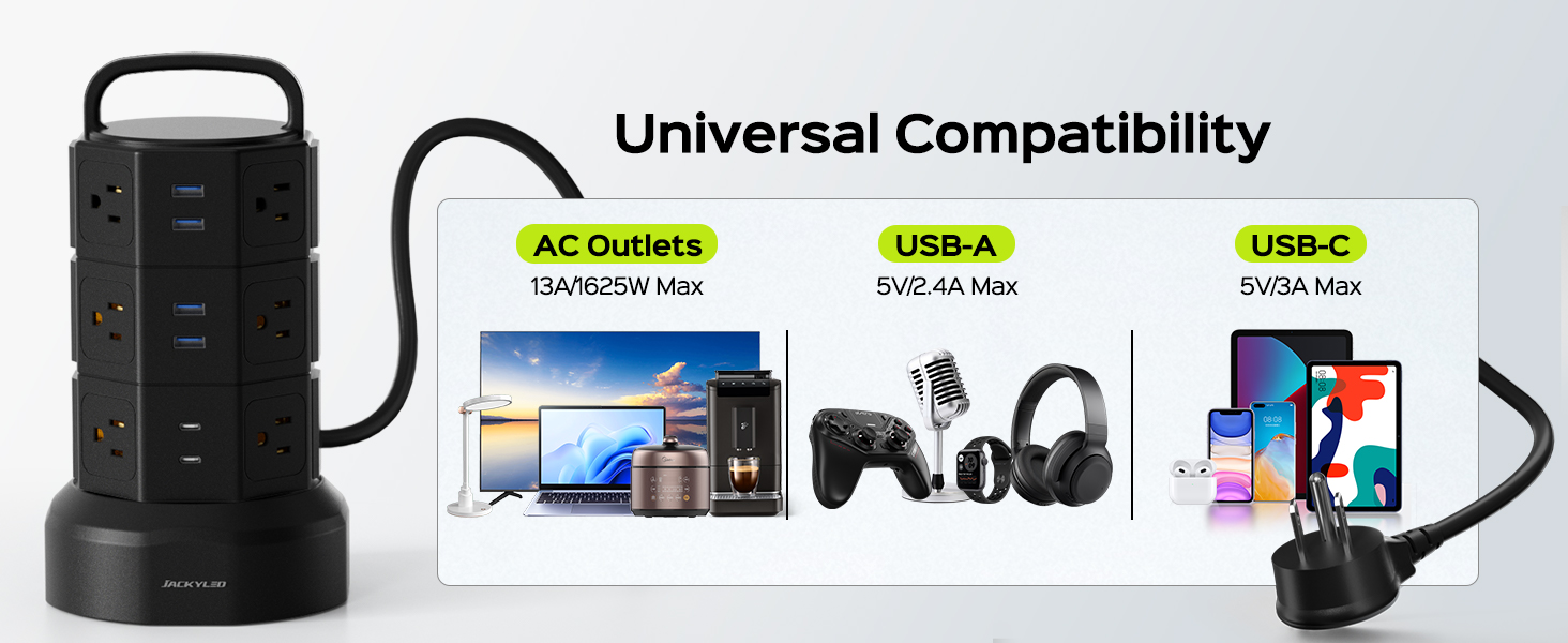 universal compatibility power strip surge protector