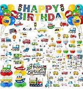 Transportation Birthday Decorations, All-in-1 Cars Birthday Decorations with Balloons Vehicle Pla...