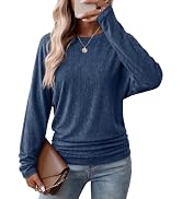 WIHOLL Womens Long Sleeve Shirts Ruched Hem Fall Tops Lightweight Sweaters | Dolman Sleeves, Side...