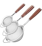 KULUNER Durable Stainless Steel Strainer with Solid Wood Handle, 3Pcs (Small, Medium, Large) in O...
