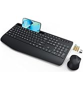 Wireless Keyboard and Mouse, Wrist Rest, Phone Holder, Batteries Included, 2.4G Lag-Free Ergonomi...