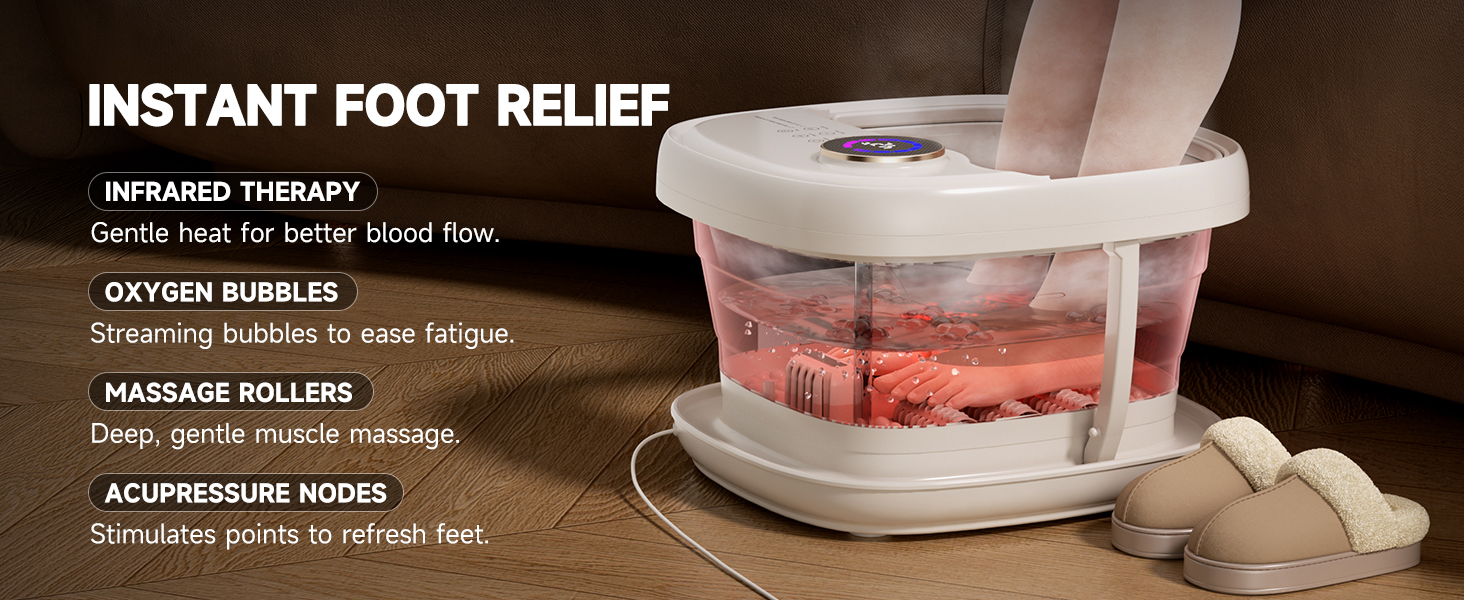 Collapasible Foot Spa Bath Massager with Heat, Pedicure Foot Spa with Bubbles and Jets/Timer