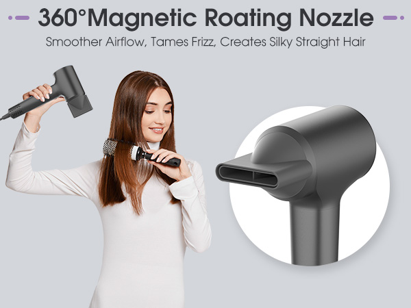 360°Magnetic Roating Nozzle 110000 RPM Hair Dryer, Brushless Motor Fast Drying Blow Dryer