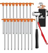 18 Pcs Tent Stakes with Camping Hammers,Avoforest 7.1 Inch Non-Rust Metal Tent Pegs + Portable Te...