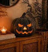 Fokuboo Fall &amp; Halloween Decorations for Home – Handmade Terracotta Pumpkin Jack O’ Lantern with ...