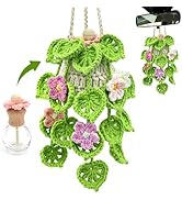Crochet Car Air Freshener, 15ml Empty Refillable Oil Diffuser Bottle with Hanging Crochet Flowers...