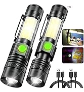 LED Rechargeable Flashlights Magnetic, USB Pocket Flashlight with COB Work Light, 8 Modes, Waterp...
