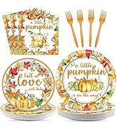 96pcs Little Pumpkin Baby Shower Party Decorations Pumpkin Baby Shower Plates Napkins A Little Pu...