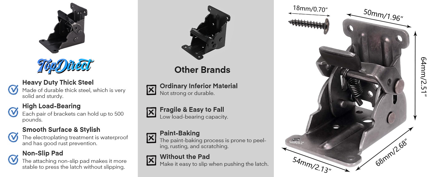 Folding Brackets, TopDirect Lock Extension Support Bracket Foldable Self Lock Hinges with Screws