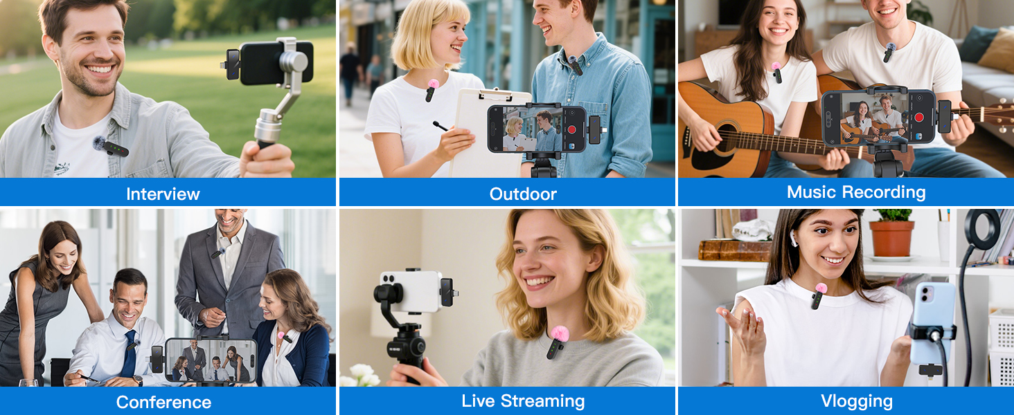 ZealSound Mini Microphone for iPhone with LED Display,Wireless Lavalier Mic with USB-C/Lightning/USB