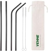VEHHE Black Metal Straws Reusable Stainless Steel Straws with Cleaning Brush for 20/30 Oz for Yet...