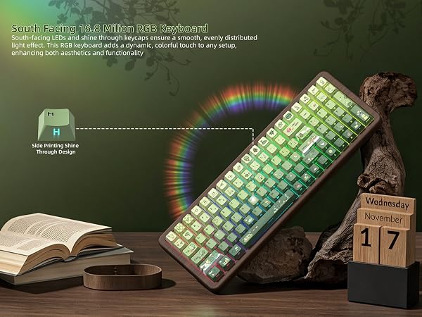98% Wood Creamy Keyboard with Number Pad, Wireless Frog Keyboard Mechanical Gaming Keyboard