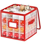 EverMerry Ornament Storage Box, Christmas Ball Container with Adjustable Dividers for 64 Balls, S...