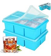 Large Ice Cube Trays for Whiskey, Silicone Ice Cube Tray, with Reinforced Steel Ring Top, Makes 1...
