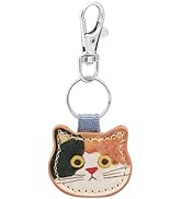 elephtree Calico Cat PU Leather Handmade Keychain, Cute Trend Small Cat Bag Charms, Car Leather K...