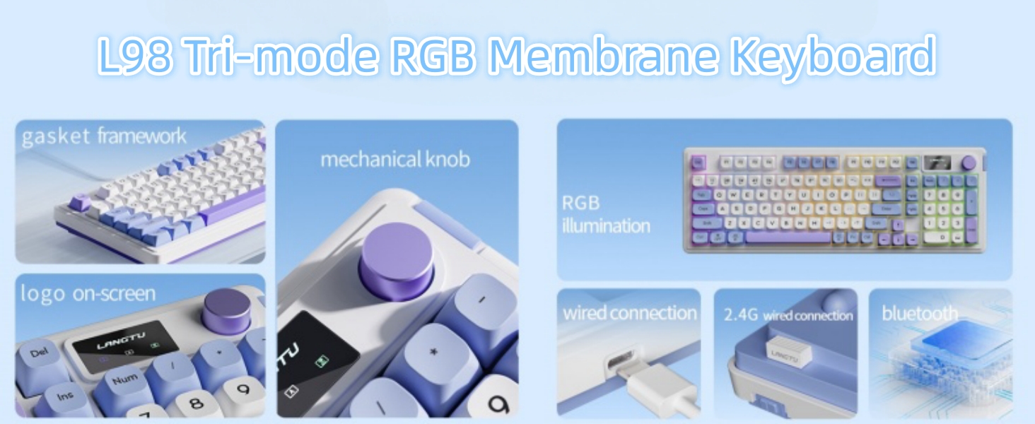 L98 membrane keyboard cute keyboard 98 keys gasket mounted RGB programmable gaming keyboard