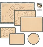 Silicone Baking Mat Set of 6, Nonstick Pastry Mat, Reusable Macaron Silicone Baking Mats &amp; Round ...