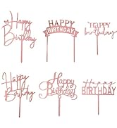 Rose Gold Cake Topper, 6pcs Acrylic Cake Toppers for Birthday Decorations