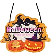 Green Convenience Halloween Decorations,Halloween Sign Front Door Wooden Pumpkin Signs With Batte...