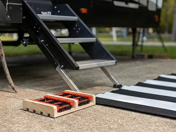 shoe scrubber in front of rv steps