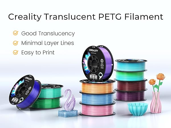 petg filament 1.75mm 3d printing 3-d fdm printer clear translucent transparent cr ender creality
