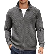 COOFANDY Mens Zip Up Sweatshirt Mock Neck Quilted Jacket Casual Lightweight Sweater Jackets with ...