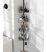 Corner Shower Caddy Tension Pole: Aluminum Shower Caddy Rod with Stainless Steel 4 Tier Adjustabl...