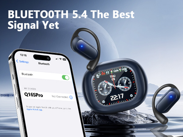 Intelligent Touch Screen Open Ear Bluetooth 5.4 Wireless Bone Conduction Over The Ear Earbuds 