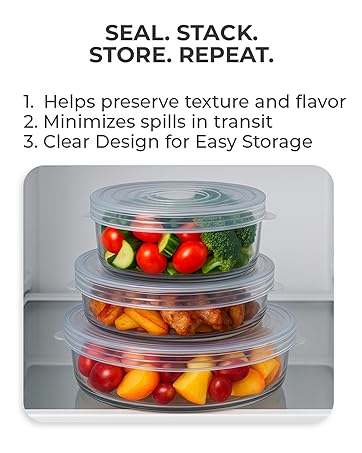 fits most containers bowls pans cans jars stretchable silicone lids everyday kitchen use