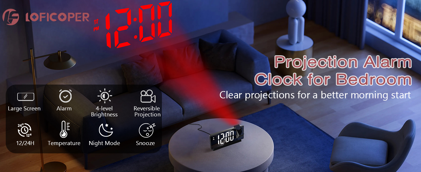 Projection Alarm Clock, 7.8" Mirror Digital Clock
