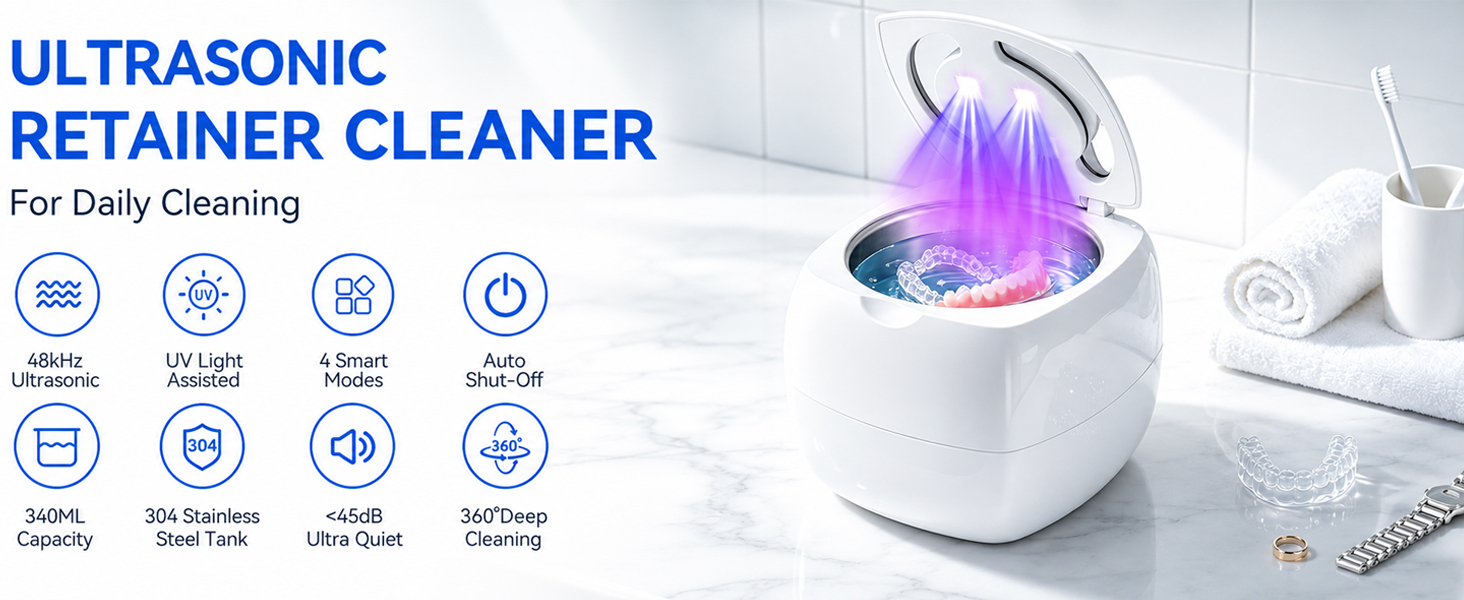 Retainer Cleaner Machine Denture Ultrasonic Dental Pod Mouth Guard Cleaner Night Guard Cleaner