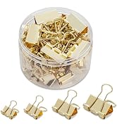 ZYFOFFICE Gold Binder Clips, Assorted Sizes, Solid Metal with Stainless Steel Handle, 100 Pack fo...