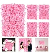 Noamus 4 Pack Flower Wall Panel Set, 24"x16" Artificial Flower Backdrop, 3D Silk Pink Hydrangea F...