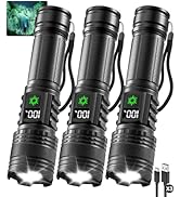 3Pack Rechargeable Flashlights High Lumens 9900FL, LED Flashlight Rechargeable with LCD Digital D...