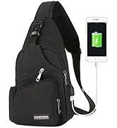 Peicees Sling Bag for Men Women Shoulder Bag Daypack with Bottle Holder