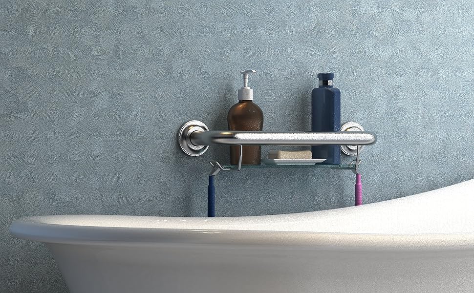 grab bar with shelf for shower wall