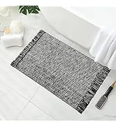 MitoVilla Black Boho Bathroom Small Rug 2'x3', Black White Cotton Woven Throw Rugs for Living Roo...